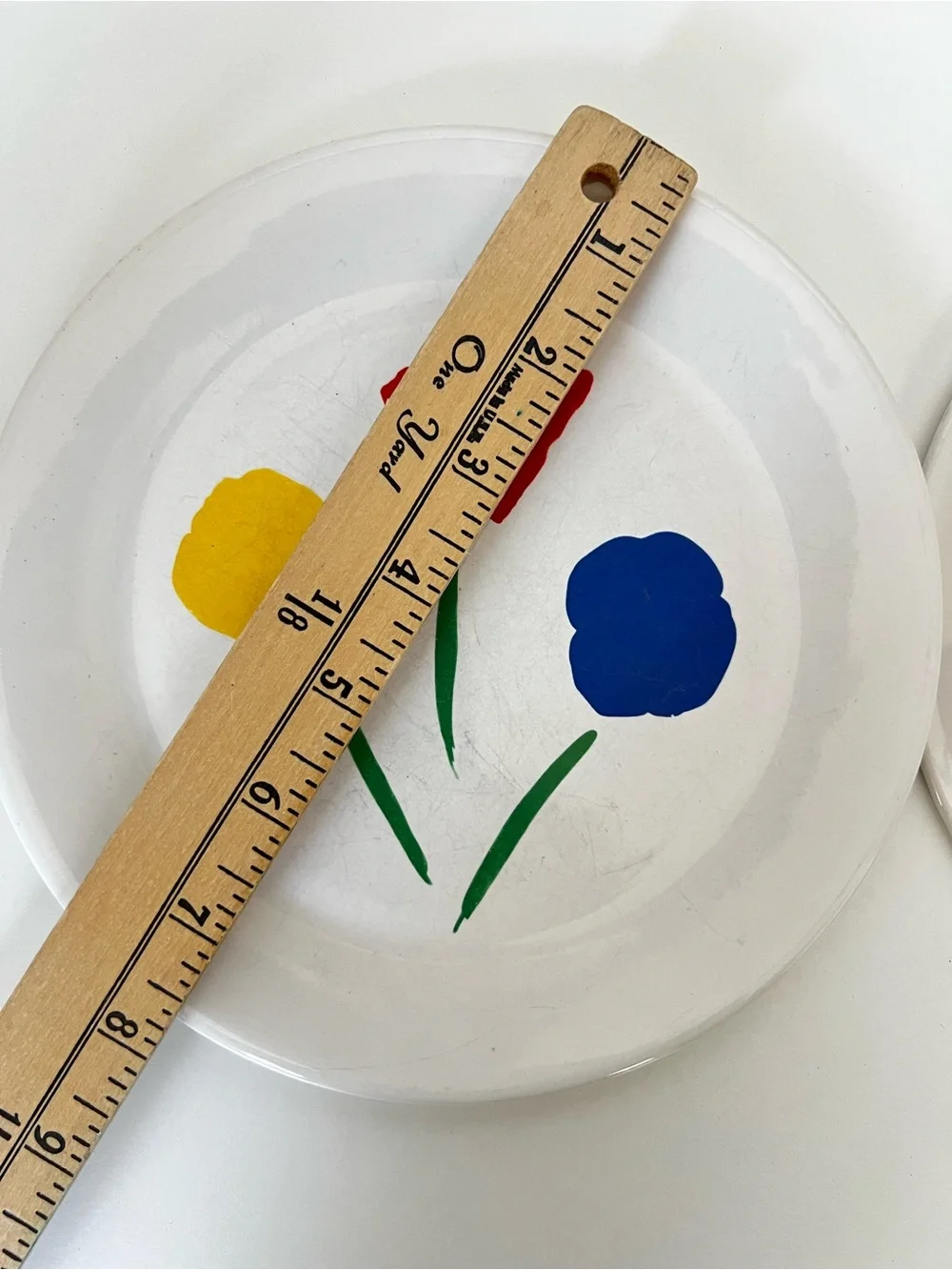 Vintage Marimekko Three Flowers Primary Tulip Small Plates Set of 2 Scandinavian
